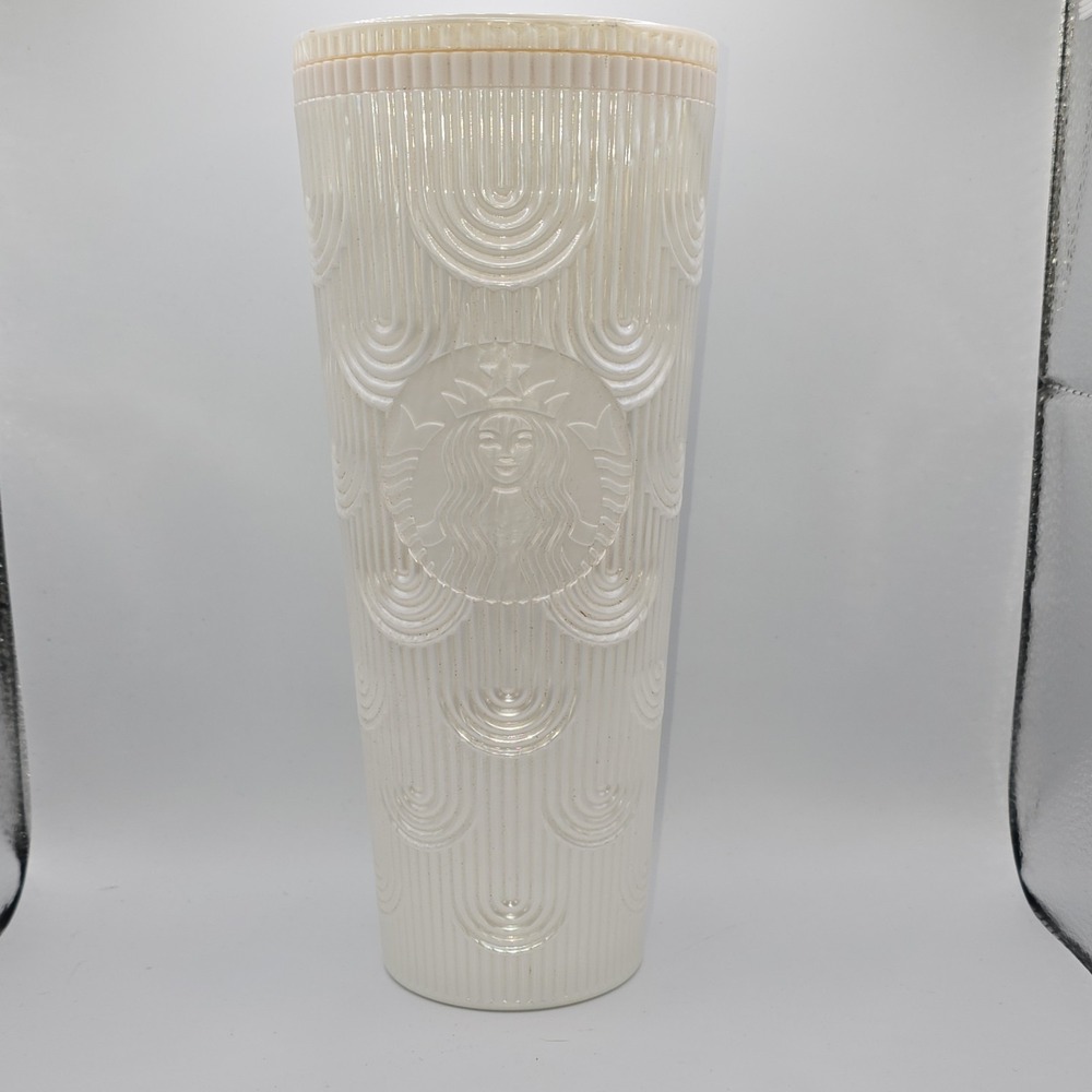 Starbucks Pearl White Geometric Plastic Tumbler 710ml Twist Lid